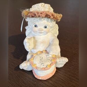 Dreamsicle Cherubic Figurine with Birthday Cake